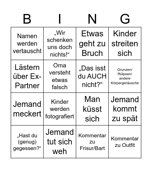 Weihnachten mit der Familie Bingo Card