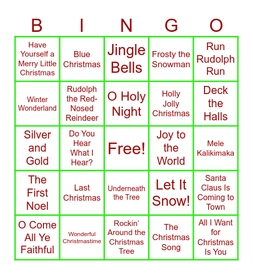 CHRISTMAS SONGS Bingo Card