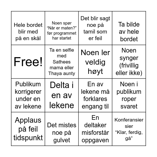 Julebingo B Bingo Card