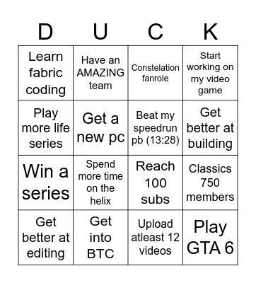 Mrduckman 2025 Bingo Card
