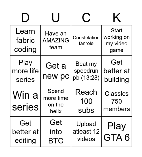 Mrduckman 2025 Bingo Card