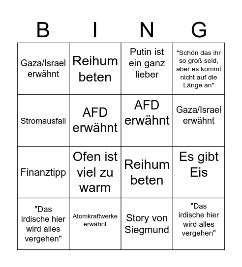 Weihnachtsbingo Card