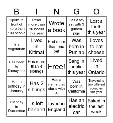 Holiday Bingo Card