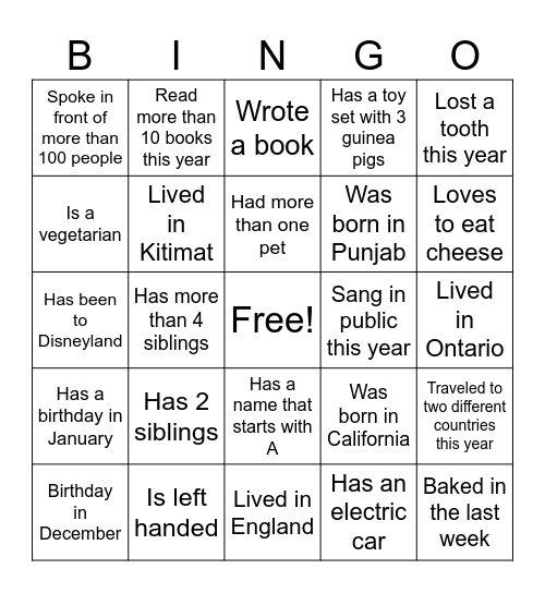Holiday Bingo Card