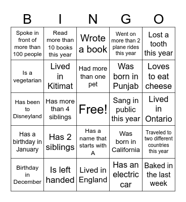 Holiday Bingo Card
