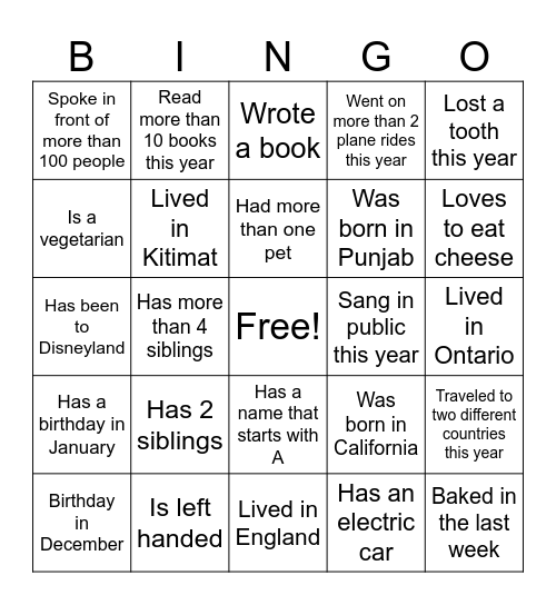 Holiday Bingo Card