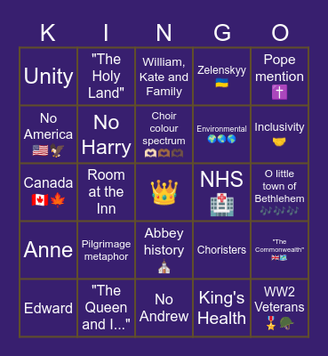 KING-O Bingo Card
