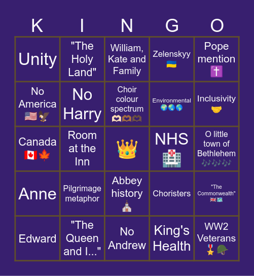 KING-O Bingo Card