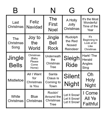 Christmas Songs Bingo Card