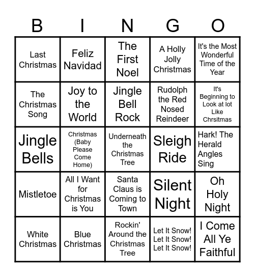 Christmas Songs Bingo Card