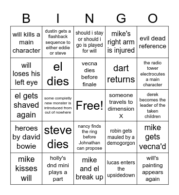 Corinne' Stranger Thingo Bingo Card