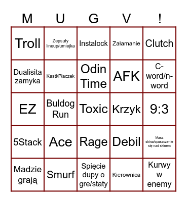 Bingo MUGV Bingo Card