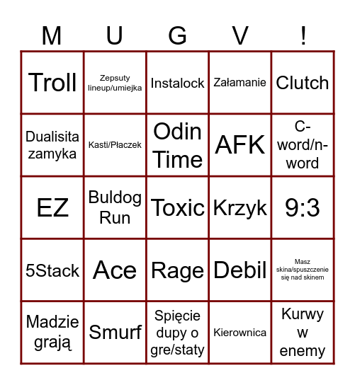 Bingo MUGV Bingo Card