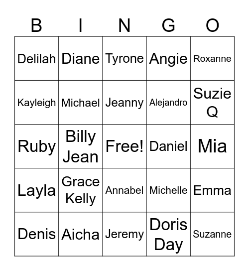 What's in a name? Bingo Card
