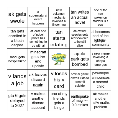 AK's 2026 Predictions Bingo Card