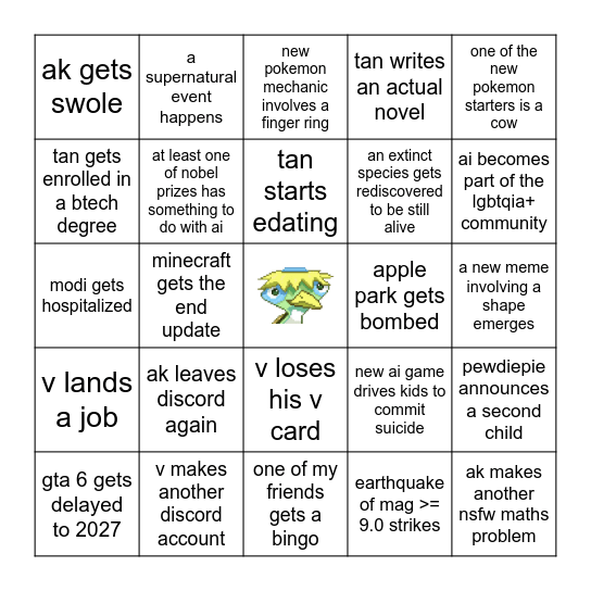 AK's 2026 Predictions Bingo Card