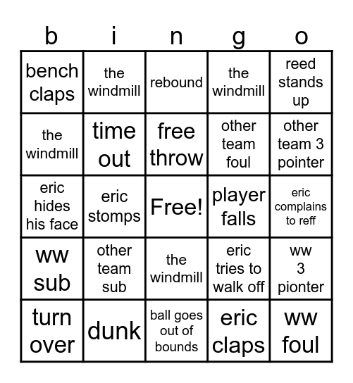 basket ball Bingo Card