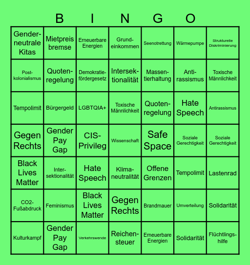 Zurückgebliebenen Bingo Card