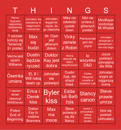 STRANGER Bingo Card