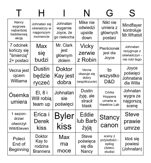 STRANGER Bingo Card