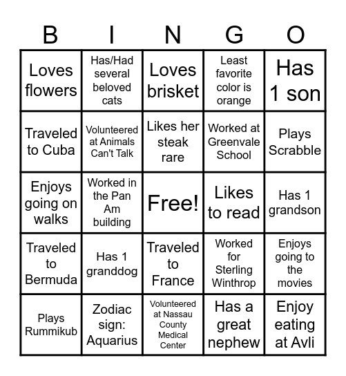 Sandy Bingo Card