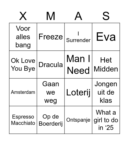 Christmas Disco Bingo Card