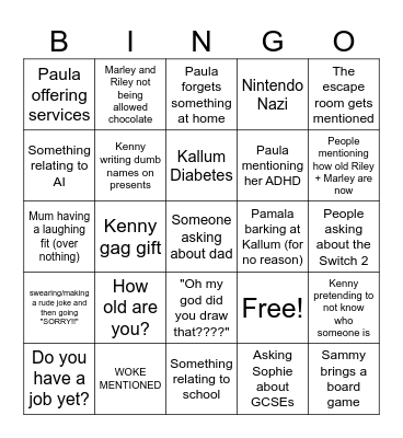 The Family Gathering Bingo Card