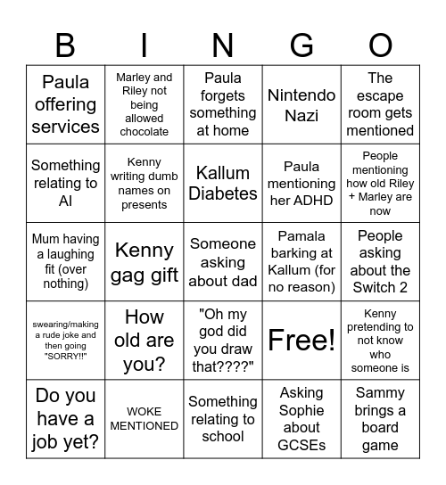 The Family Gathering Bingo Card