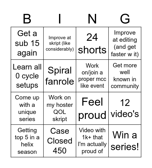 My 2026 Bingo Card