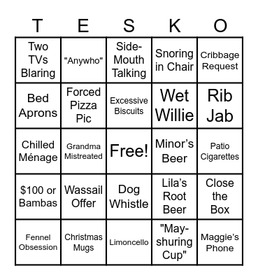 Sleigh-ing the Teske Party Bingo Card