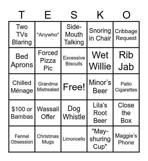 Sleigh-ing the Teske Party Bingo Card