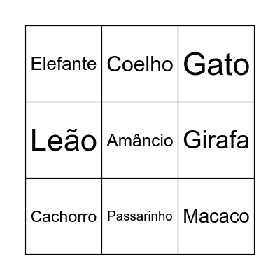Bingo das Crianças Bingo Card