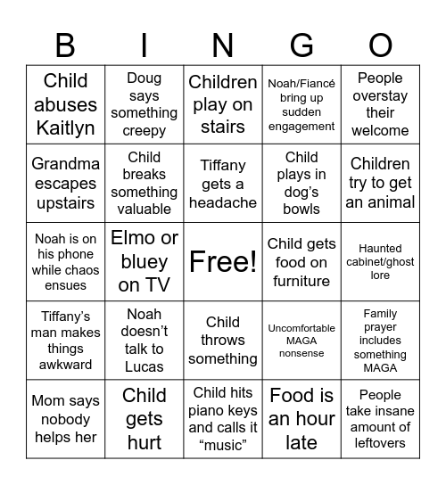 Christmas at in-laws Bingo Card