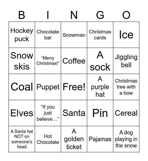 Polar Express Christmas Bingo Card