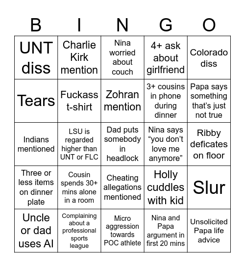 Untitled Bingo Card