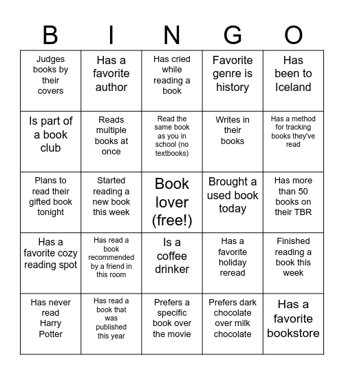 Jólabókaflóð Ice Breaker Bingo Card