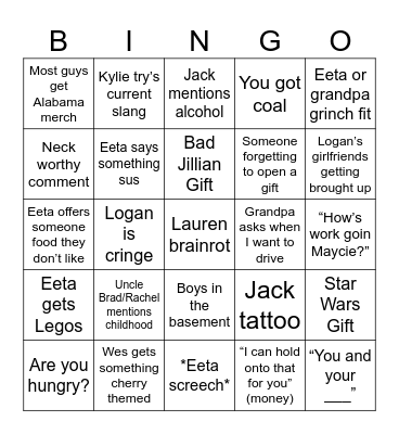 Dunkerley Christmas Bingo Card