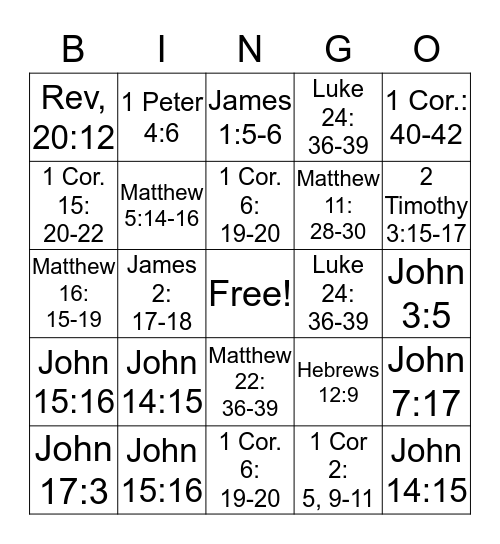 20 New Testament Scriptures Bingo Card