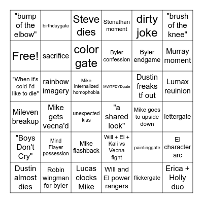 Stranger Things S5 V2 Bingo Card