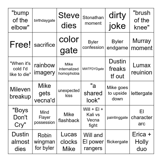 Stranger Things S5 V2 Bingo Card
