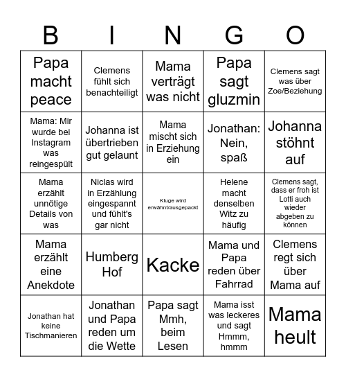 Bingo Weihnachten Bingo Card