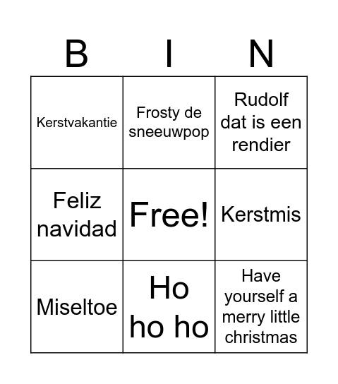 Kerst bingo Card
