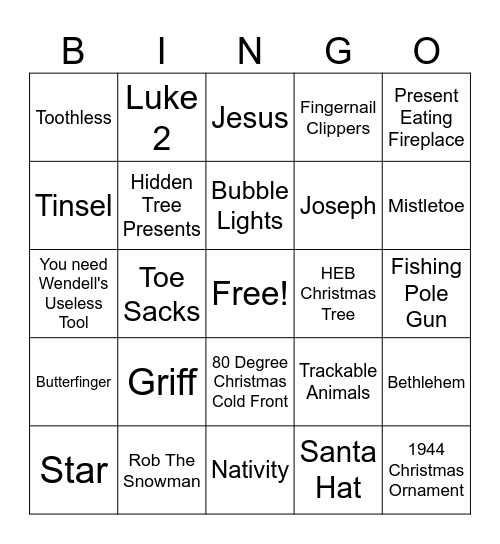 2025 Parry Christmas Bingo Card
