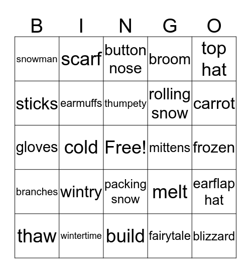 Snowman Bingo Card