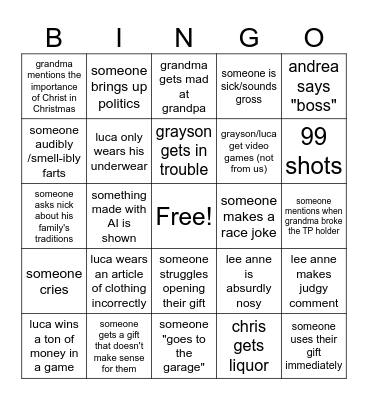 Thumann Christmas Bingo Card