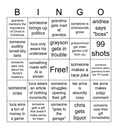 Thumann Christmas Bingo Card