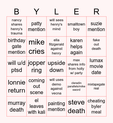 PINK Bingo Card