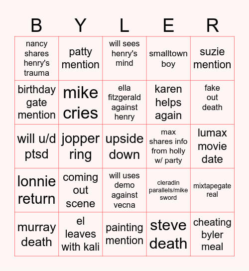 PINK Bingo Card