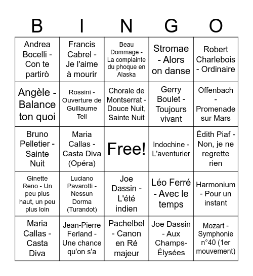 Noël BILODEAU Bingo Card