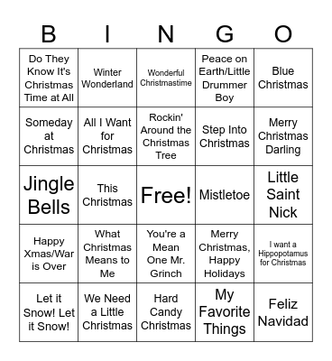 Christmas Carol Bingo Card